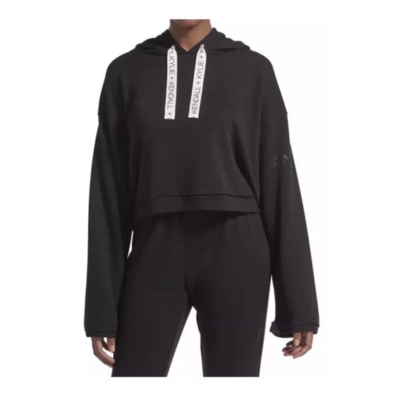Kendall & Kylie Tops - Kendall + Kylie Cropped Solid Hoodie Sz M Black